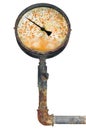 Industrial manometer, isolated pressure gauge, ruined rust meter Royalty Free Stock Photo