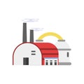 Industrial manufactory building with hangar, refinery plant vector illustration