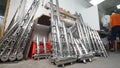 Industrial manufacturing. A storage with iron tube details for construction. Welded constructions.