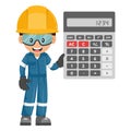 Industrial mechanic worker with a calculator for financial analysis, accounting and budget calculation. Industrial safety and