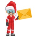 Industrial mechanic worker with Santa Claus hat with letter envelope for email. Merry christmas. Concept of communication,
