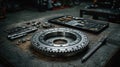 Industrial Mechanical Components on Workbench for Engineering Projects Royalty Free Stock Photo