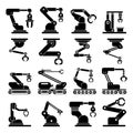 Industrial mechanical robot arm vector icons