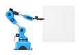 Industrial Mechanical Robotic Hand Arm Manipulator and White Banner with Free Space for Your Design. 3d Rendering