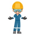 Industrial mechanical worker with open hands. Supervisor engineer with his coverall and personal protective equipment. Safety
