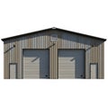 Industrial metal building with two large garage doors and two side doors on white background Royalty Free Stock Photo