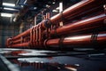 Industrial metal copper pipes. AI generative