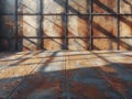 Industrial Metal Grid Stand Against a Raw Concrete Wall The cool metals blur into the urban toughness of the backdrop