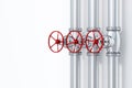 Industrial metal pipeline with valve on white background. Gas pipeline, oil pipeline, Copy space, 3d Illustration, 3d rendering Royalty Free Stock Photo