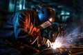 Industrial Metal Welding. Masked worker
