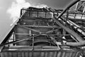 Industrial metall tower. Sand quarry aggregate. Black & white photo.