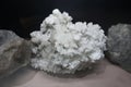 Sample raw of white calcite mineral rock stone in the museum.