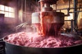 industrial mixer stirring a batch of taffy in factory