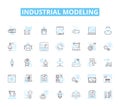 industrial modeling linear icons set. Factories, Manufacturing, Assembly, Automation, Robotics, D printing, Engineering