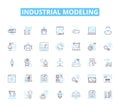 industrial modeling linear icons set. Factories, Manufacturing, Assembly, Automation, Robotics, D printing, Engineering