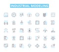 industrial modeling linear icons set. Factories, Manufacturing, Assembly, Automation, Robotics, D printing, Engineering