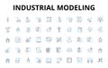 industrial modeling linear icons set. Factories, Manufacturing, Assembly, Automation, Robotics, D printing, Engineering
