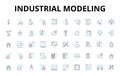 industrial modeling linear icons set. Factories, Manufacturing, Assembly, Automation, Robotics, D printing, Engineering