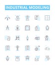 industrial modeling vector line icons set. Industrial, Modeling, Manufacturing, Process, Factory, Simulation, Analysis