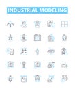 industrial modeling vector line icons set. Industrial, Modeling, Manufacturing, Process, Factory, Simulation, Analysis Royalty Free Stock Photo