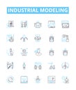 industrial modeling vector line icons set. Industrial, Modeling, Manufacturing, Process, Factory, Simulation, Analysis