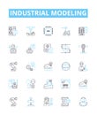 industrial modeling vector line icons set. Industrial, Modeling, Manufacturing, Process, Factory, Simulation, Analysis