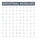 industrial modeling vector line icons set. Industrial, Modeling, Manufacturing, Process, Factory, Simulation, Analysis Royalty Free Stock Photo