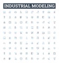 industrial modeling vector line icons set. Industrial, Modeling, Manufacturing, Process, Factory, Simulation, Analysis