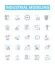 industrial modeling vector line icons set. Industrial, Modeling, Manufacturing, Process, Factory, Simulation, Analysis Royalty Free Stock Photo