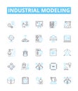 industrial modeling vector line icons set. Industrial, Modeling, Manufacturing, Process, Factory, Simulation, Analysis Royalty Free Stock Photo