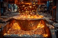 Industrial Molten Metal Pouring in Steel Factory Foundry, High Temperature Metalworking and Manufacturing Process Royalty Free Stock Photo