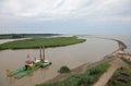 Industrial naval barge for dredging of the river and the collect Royalty Free Stock Photo