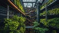 Industrial Oasis: Greenery in a Modern Architectural Space Royalty Free Stock Photo