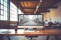 Industrial office mockup responsive website builder on laptop screen. Close-up. Generative Ai content Royalty Free Stock Photo