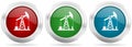 Industrial, oil pump vector icon set. Red, blue and green silver metallic web buttons with chrome border Royalty Free Stock Photo