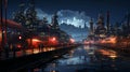 Industrial oil refinery petrochemical chemical plant with equipment at night. AI generated