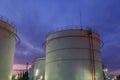 Industrial oil tanks in a refinery at twilight Royalty Free Stock Photo