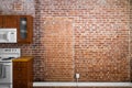 Industrial Old Flat Brick Wall Perspective in a kitchen.