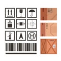 Industrial package marking vector set package handling icons symbols.