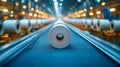 Industrial paper rolls in a modern factory under bright lights Royalty Free Stock Photo