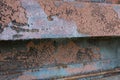 Industrial patinas background with rusted metal, peeling paint, aqua blue and rust tones