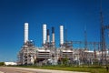 Industrial Petroleum Refinery Plant Smokestacks and Piping Royalty Free Stock Photo