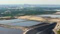 Industrial phosphogypsum stack for chemical waste storage near Tampa, Florida. Disposing and piling up byproduct of