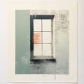 Industrial Photography: Etching Of A Window On A Wall In Light Teal And Light Red