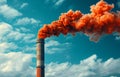 Industrial pipe emits toxic pollutants into the atmosphere. Industrial chimney emitting red smoke Royalty Free Stock Photo