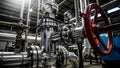Industrial pipe system with pressure gauges and red valve Royalty Free Stock Photo