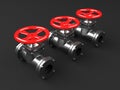 Industrial pipelines and valves with red wheels
