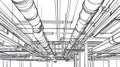 Architectural Sketch of Industrial Piping System, Ventilation Ducts, HVAC Infrastructure Royalty Free Stock Photo