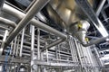 Industrial plant in a modern brewery - technology in a factory building with pipes and fittings Royalty Free Stock Photo