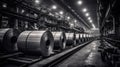 industrial plant for the production of sheet metal in a steel mill storage of sheet rolls. Generative A Royalty Free Stock Photo